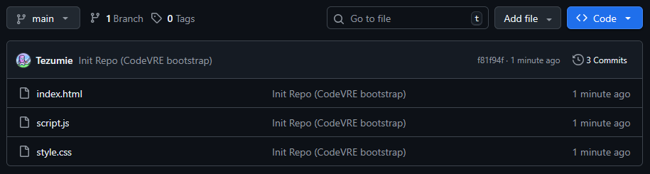 After pushing, GitHub repo shows committed files